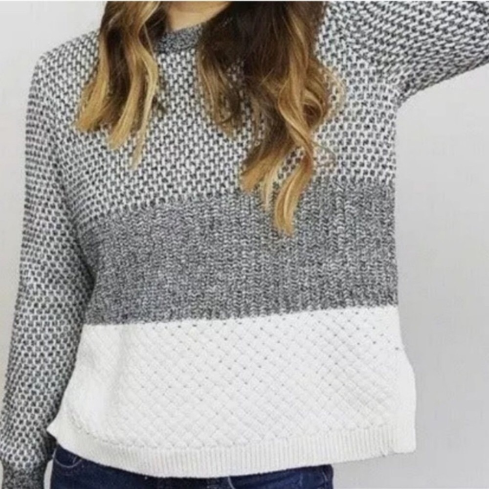 Madewell Womens Checkpoint Crewneck Sweater Sz S Black White Color Block Stripe